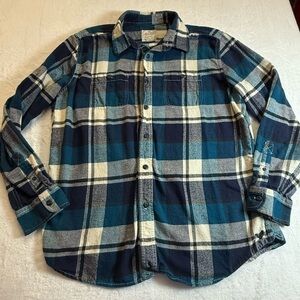 American Eagle Outfitters Navy and Teal Plaid Flannel Shirt